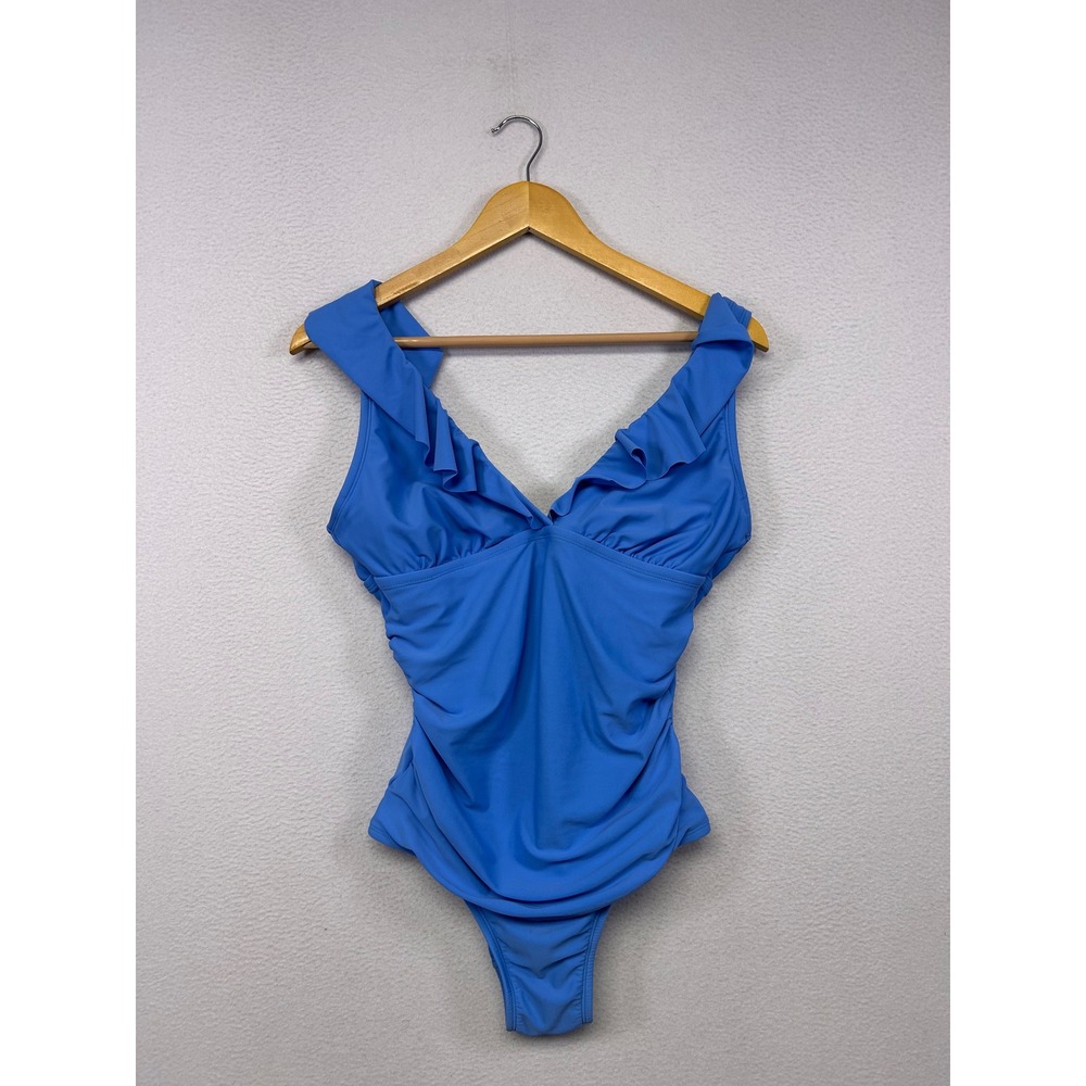 Ruffle Ruched Kona Sol Womens Size M Blue One Piece Swimsuit